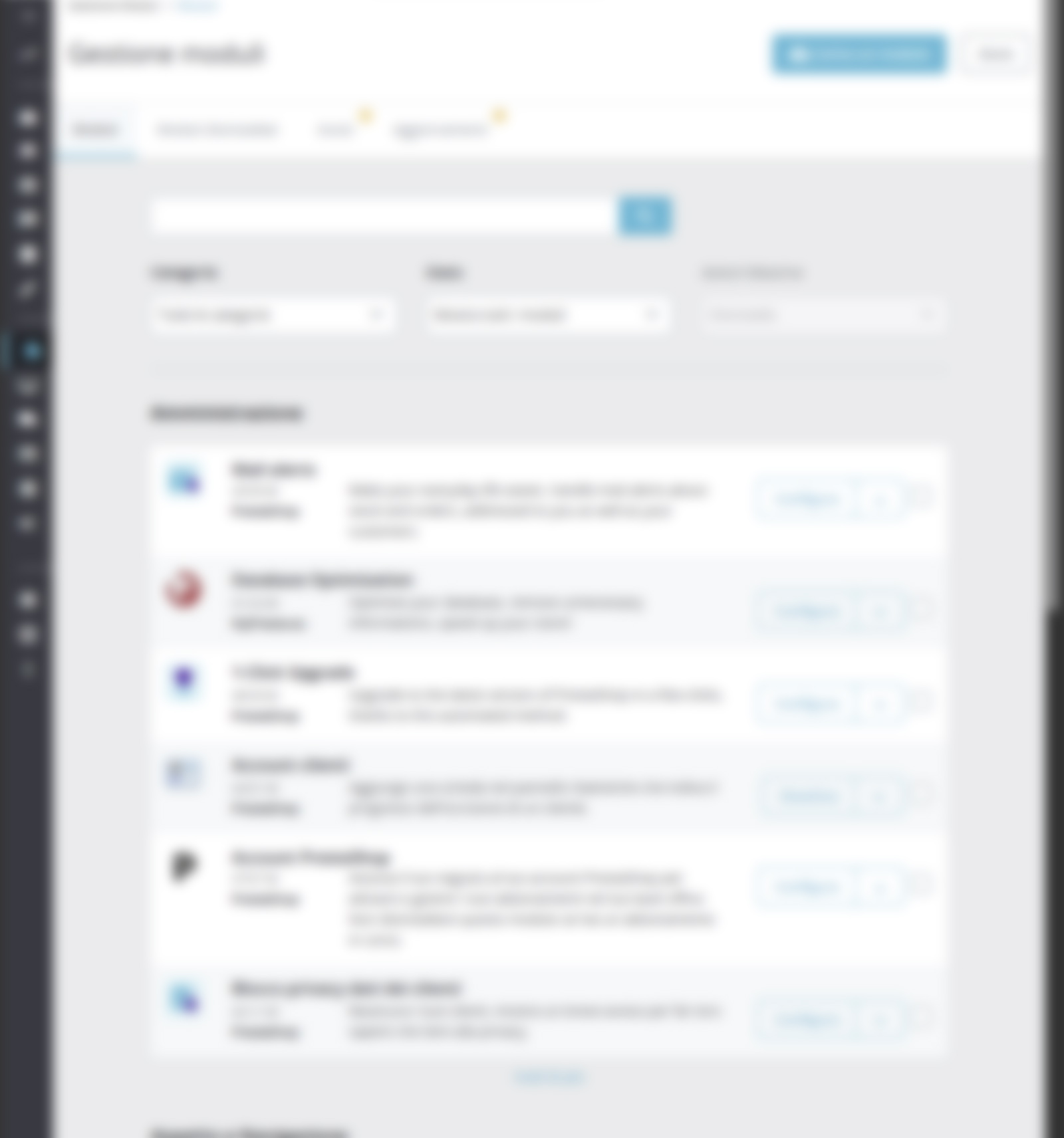 Pannello di amministrazione di un e-commerce PrestaShop
