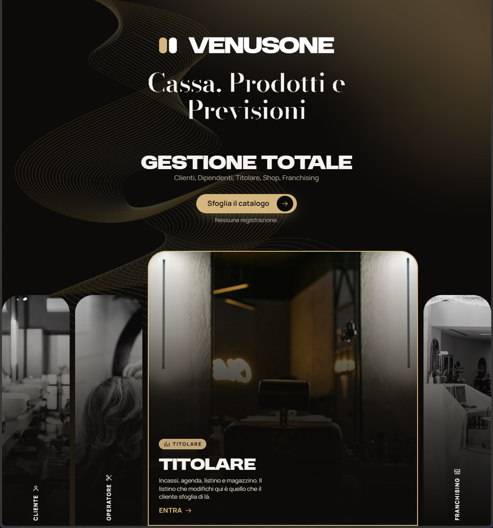 VenusOne: schermata Cassa, prodotti e previsioni per la gestione totale del salone
