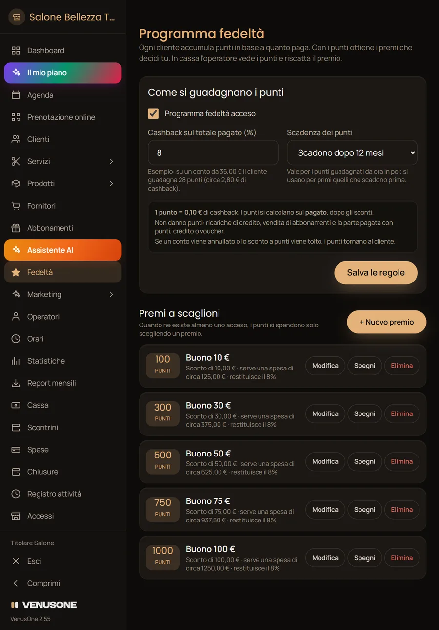 Programma fedeltà sul tablet con i premi a scaglioni