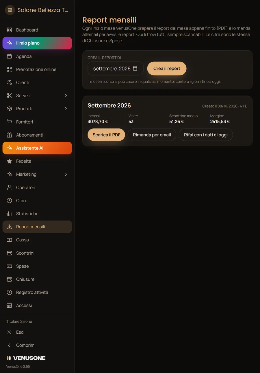Report mensile del salone sul tablet pronto da scaricare